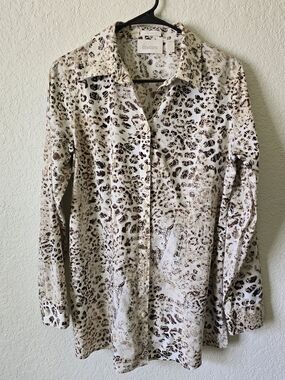 Chico's Cream & Brown Printed Button-Front Blouse